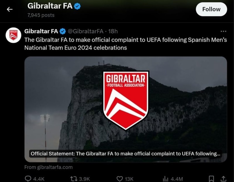 Gibraltar chính thức khiếu nại lên UEFA